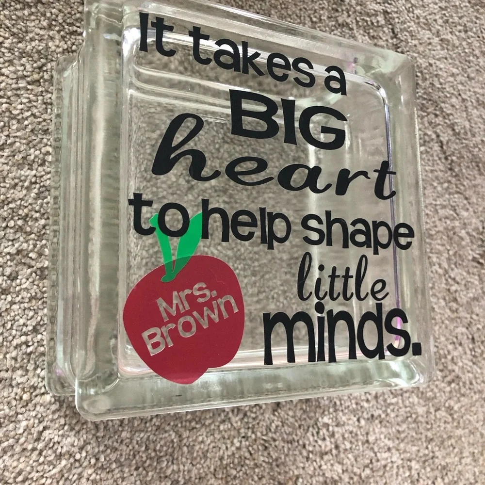 Inspirational Glass Block with Red Apple Design
